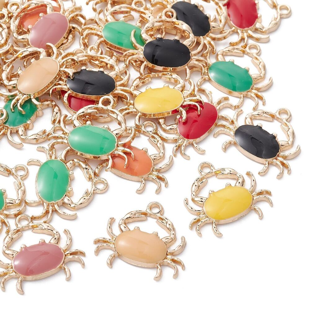 4430 100pcs Random Enamel Crab Charms - Colorful Sea Food Ocean Animal